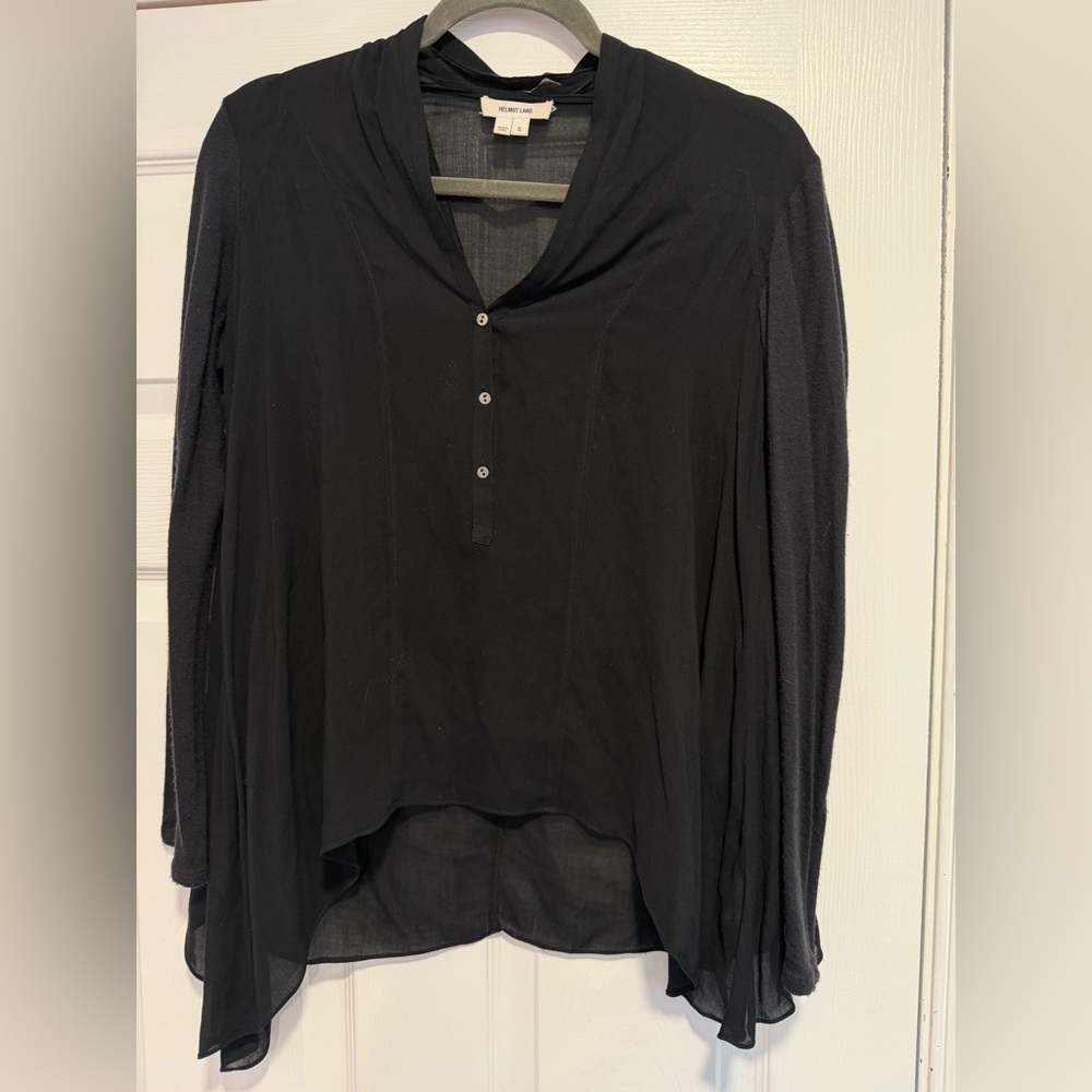 Helmut Lang Sheer lined Black Button Down Shirt blouse designer flowy soft small